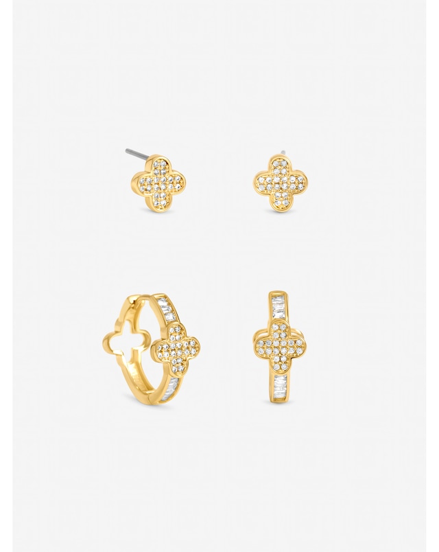 Jon Richard Gold Plated and Pave Clover Hoop Earrings - Pack of 2
