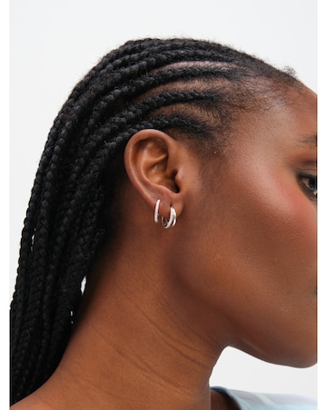 Inicio Sterling Silver Plated Polished And Pave Hoops - Pack of 2