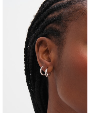 Inicio Sterling Silver Plated Polished And Pave Hoops - Pack of 2