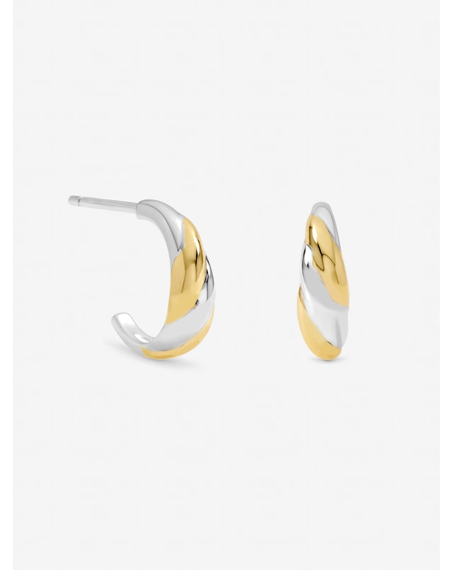 Inicio Sterling Silver Plated Two Tone Twist Hoop Earrings
