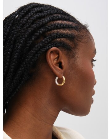 Inicio Sterling Silver Plated Two Tone Textured Twist Hoop Earrings