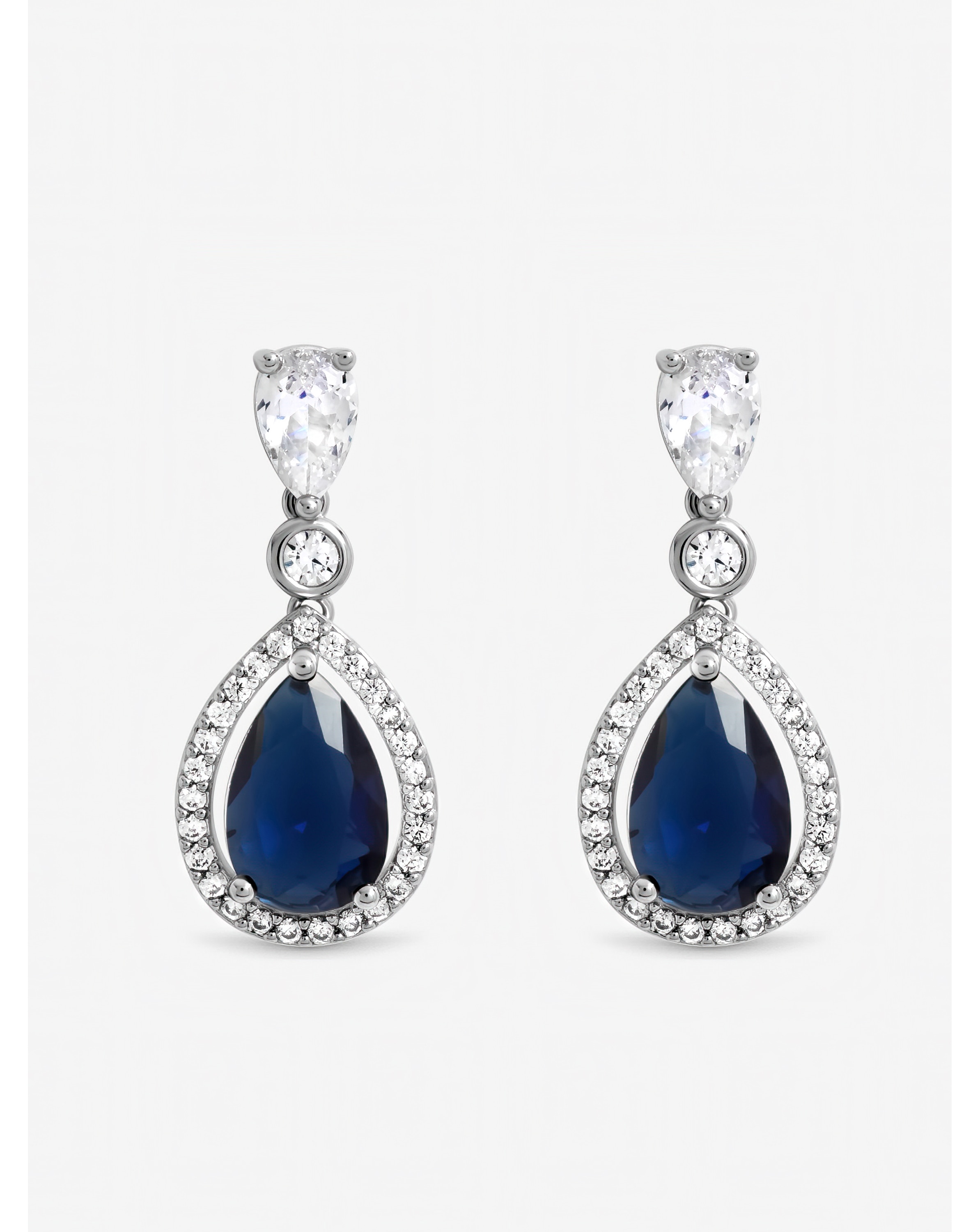 New In - Rhodium Plated Blue CZ Drop Earrings