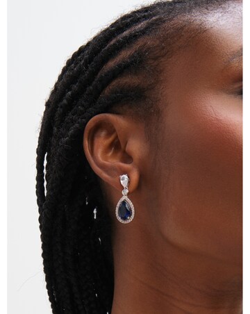 Jon Richard Rhodium Plated Cubic Zirconia Sapphire Pear Drop Earrings