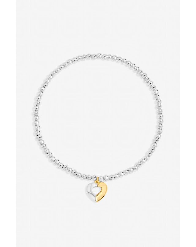 Inicio Sterling Silver Plated Two Tone Heart Stretch Bracelet - Gift Pouch