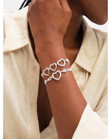 Inicio Sterling Silver Plated Mesh Heart Clasp Bracelet - Gift Pouch