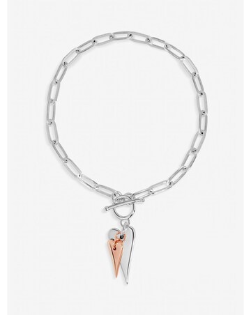 Inicio Sterling Silver Plated Two Tone T-Bar Heart Bracelet - Gift Pouch