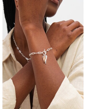 Inicio Sterling Silver Plated Two Tone T-Bar Heart Bracelet - Gift Pouch