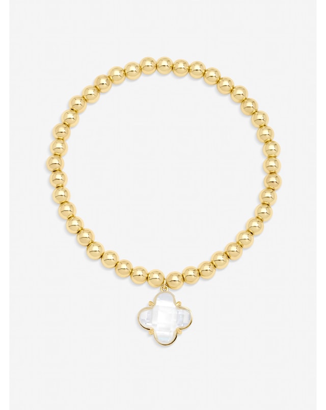 Jon Richard Gold Polished and Crystal Clover Stretch Bracelet