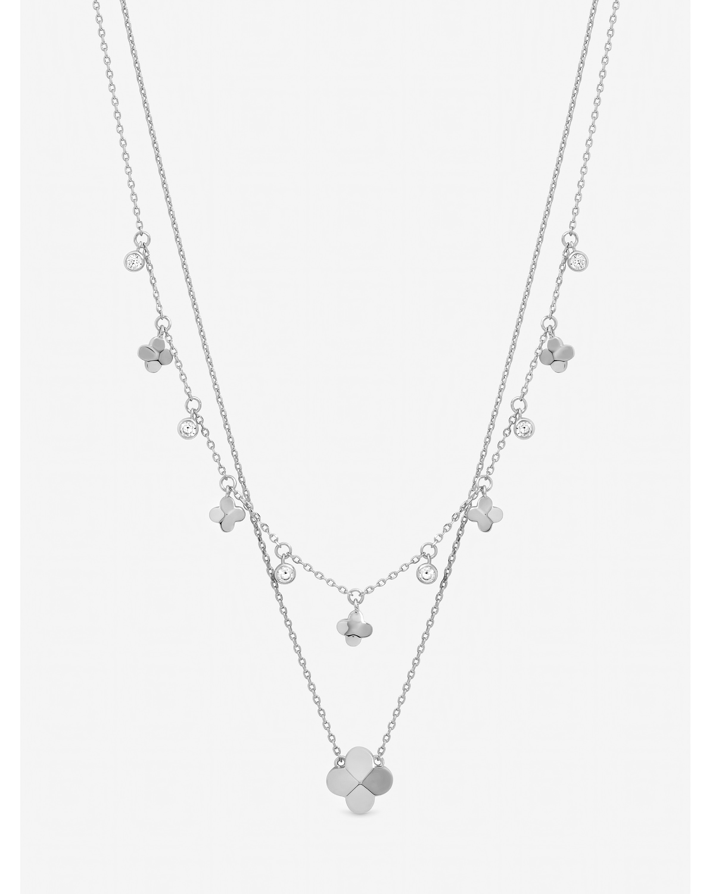 Double Row Bezel Station Clover Necklace