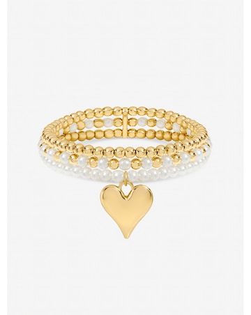 Jon Richard Gold Plated Polished and Beaded Heart Charm Multirow Bracelet