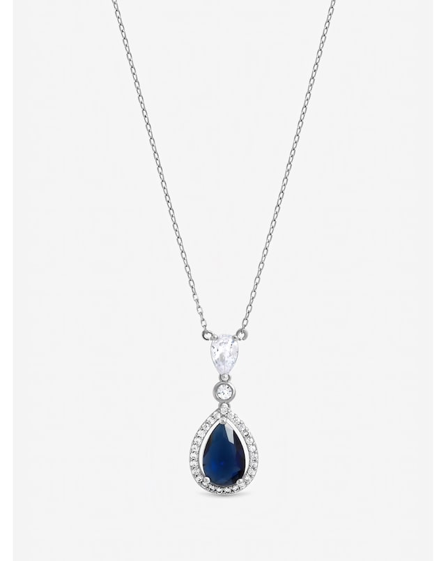 Jon Richard Rhodium Plated Cubic Zirconia Sapphire Pendant Necklace