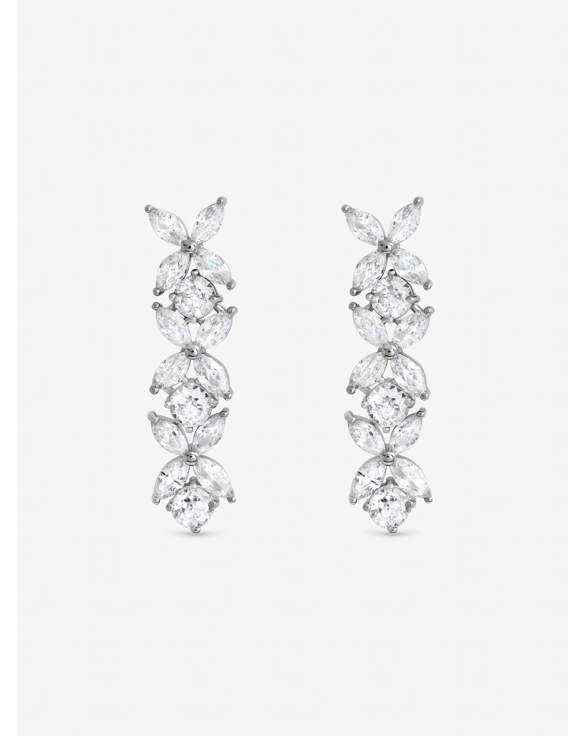 New In - Rhodium Plated CZ Floral Earrings
