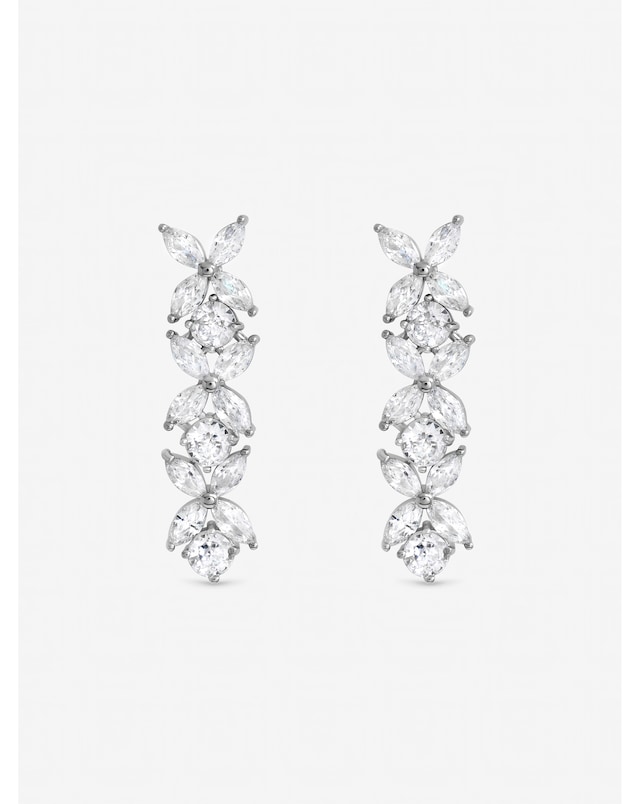 Jon Richard Rhodium Plated Cubic Zirconia Floral Earrings