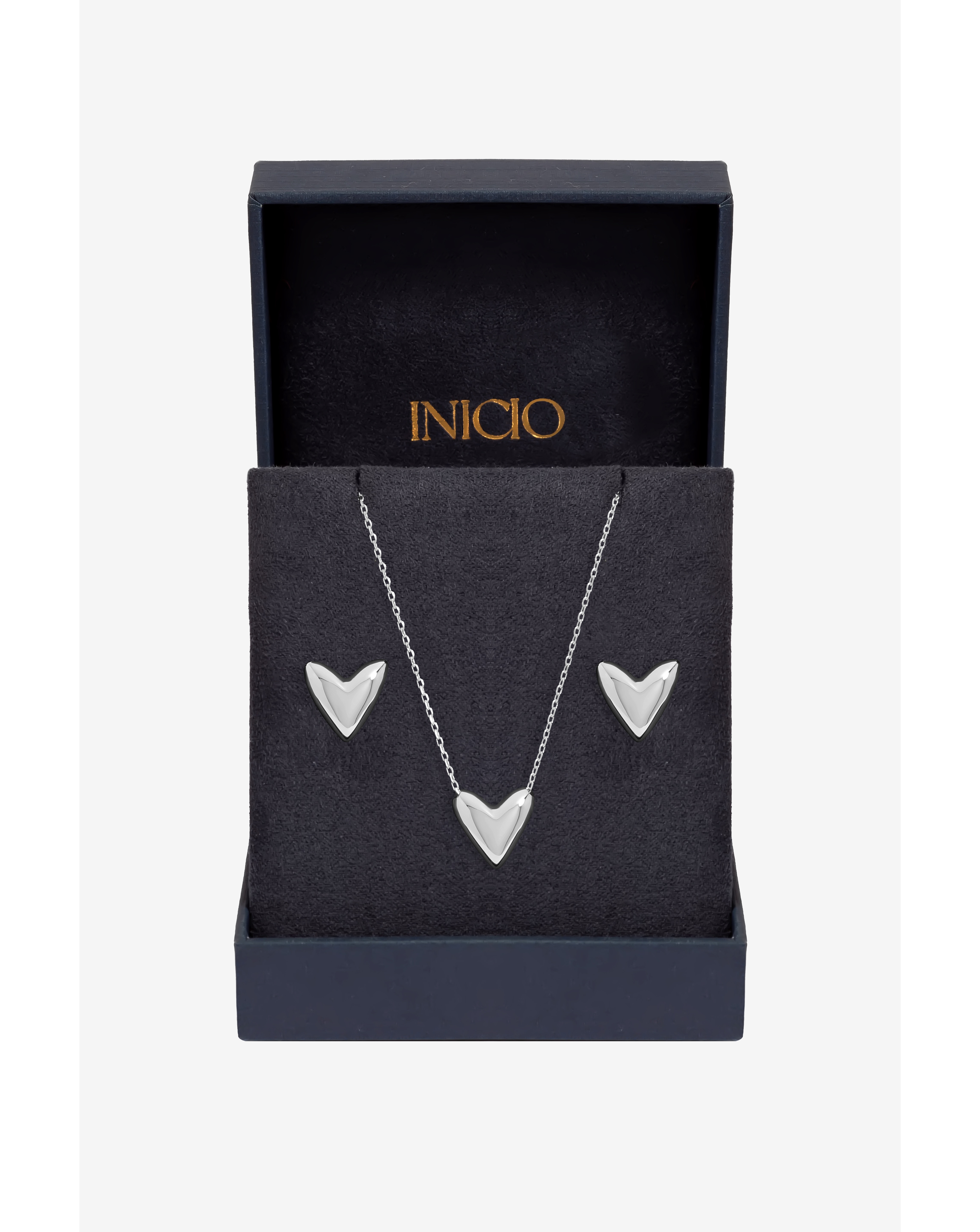 New In - Silver Plated Puff Heart Set - Gift Box