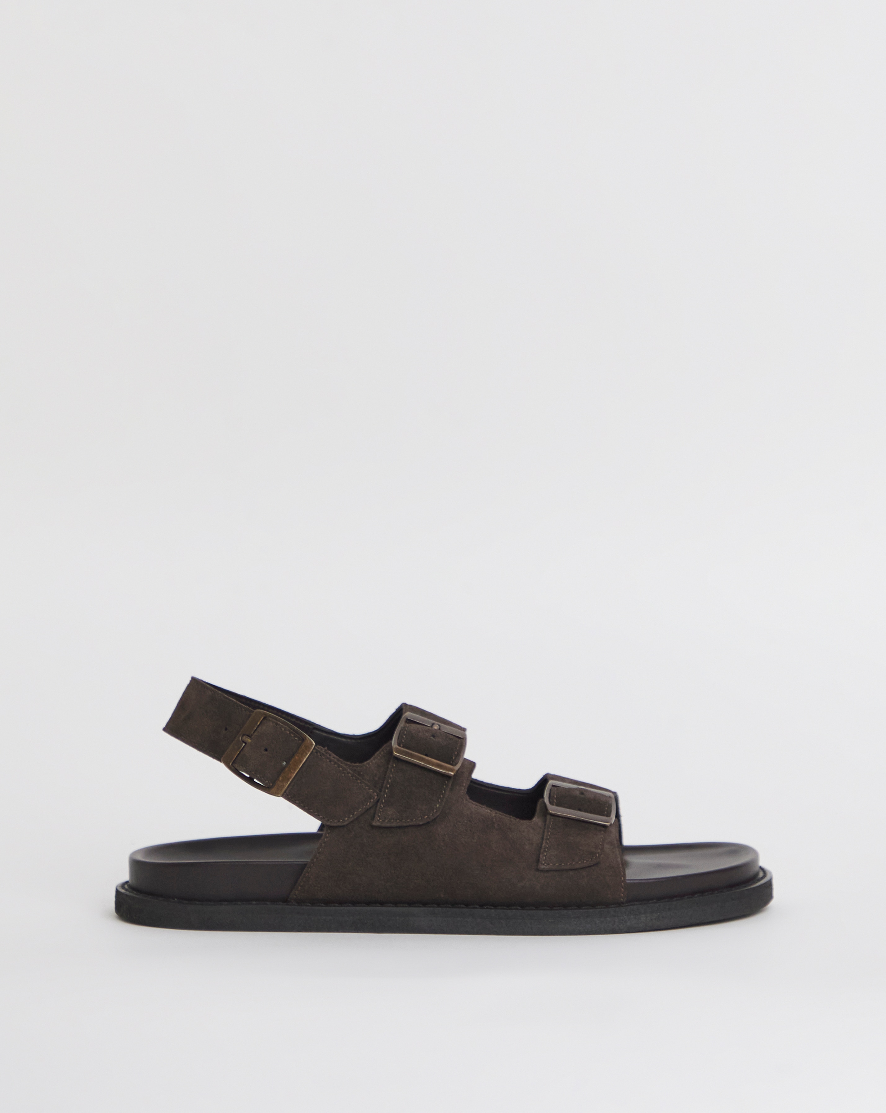Suede Buckle Backstrap Sandal Wide