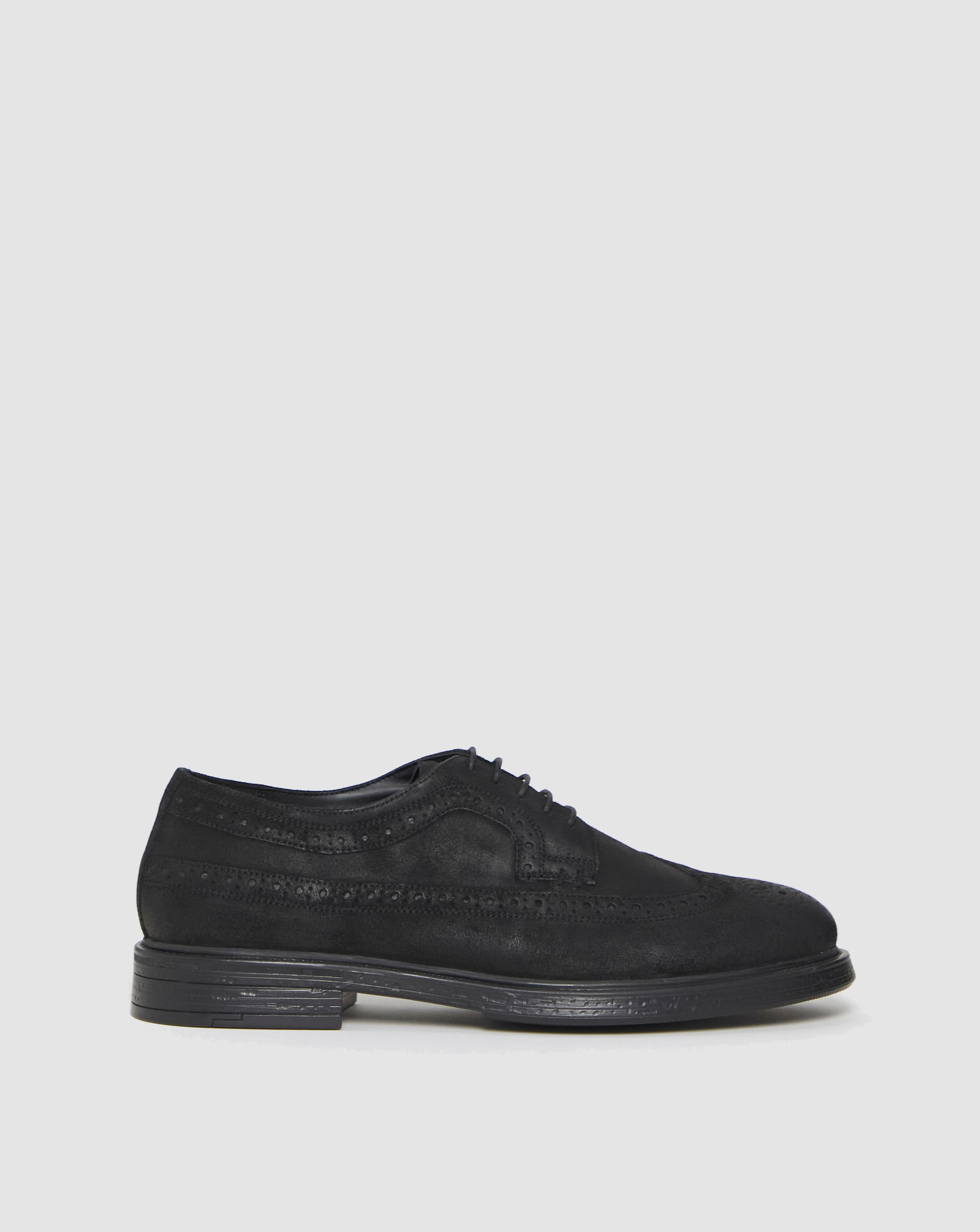Black Suede Smart Brogue Wide Fit