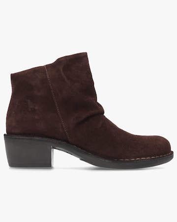 Fly London Muke Brown Suede Ruched Ankle Boots Standard Fit