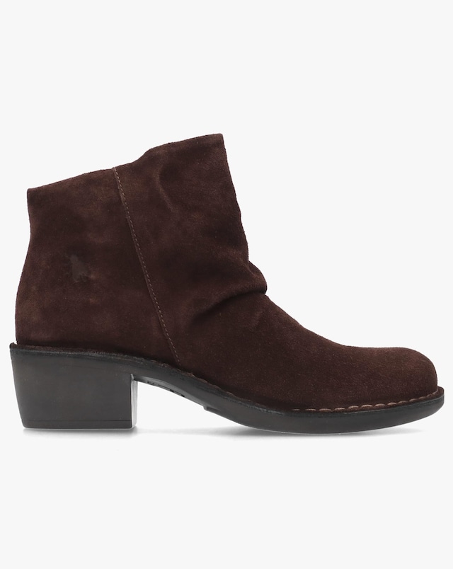 Fly London Muke Brown Suede Ruched Ankle Boots Standard Fit