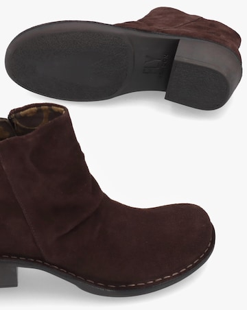 Fly London Muke Brown Suede Ruched Ankle Boots Standard Fit
