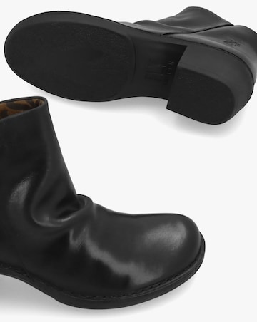 Fly London Muke Black Leather Ruched Ankle Boots Standard Fit