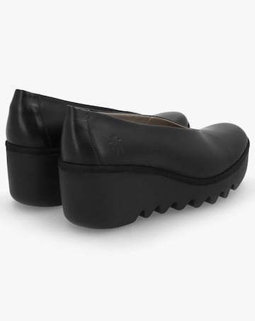 Fly London Beso Black Leather Wedge Court Shoes Standard Fit