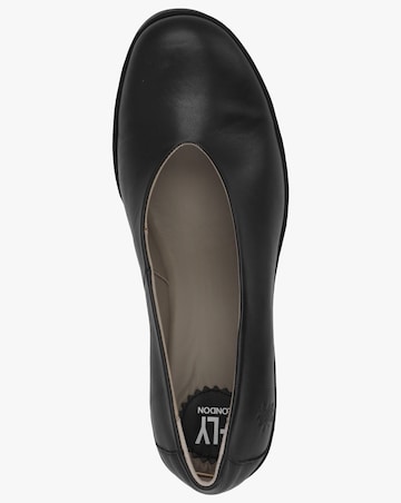Fly London Beso Black Leather Wedge Court Shoes Standard Fit