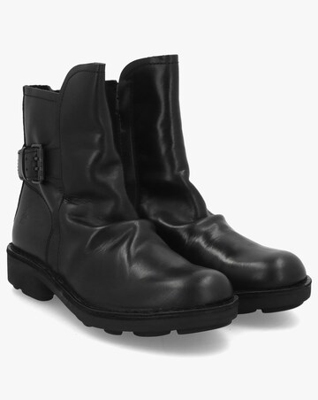 Fly London Nury Black Leather Ankle Boots Standard Fit