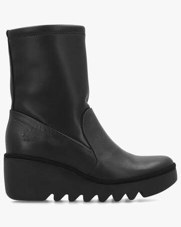 Fly London Boik Black Leather Wedge Ankle Boots Standard Fit