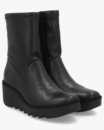 Fly London Boik Black Leather Wedge Ankle Boots Standard Fit