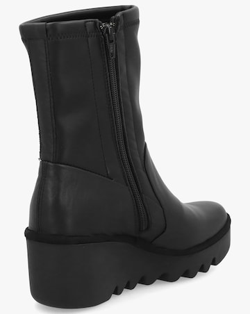 Fly London Boik Black Leather Wedge Ankle Boots Standard Fit