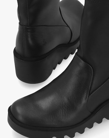 Fly London Boik Black Leather Wedge Ankle Boots Standard Fit