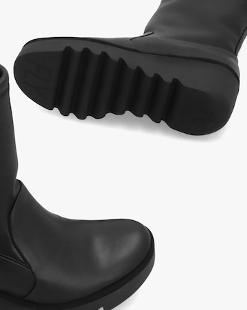 Fly London Boik Black Leather Wedge Ankle Boots Standard Fit