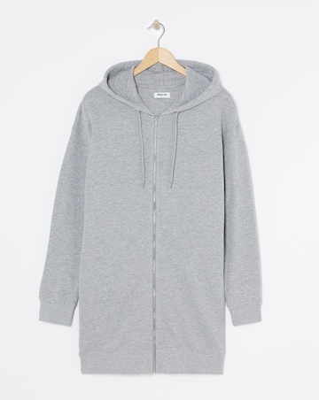 Basic Grey Marl Zip Through Tunic Hoodie