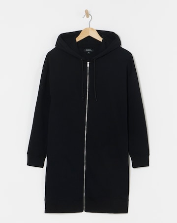 Basic Black Zip Through Longline Tunic Hoodie