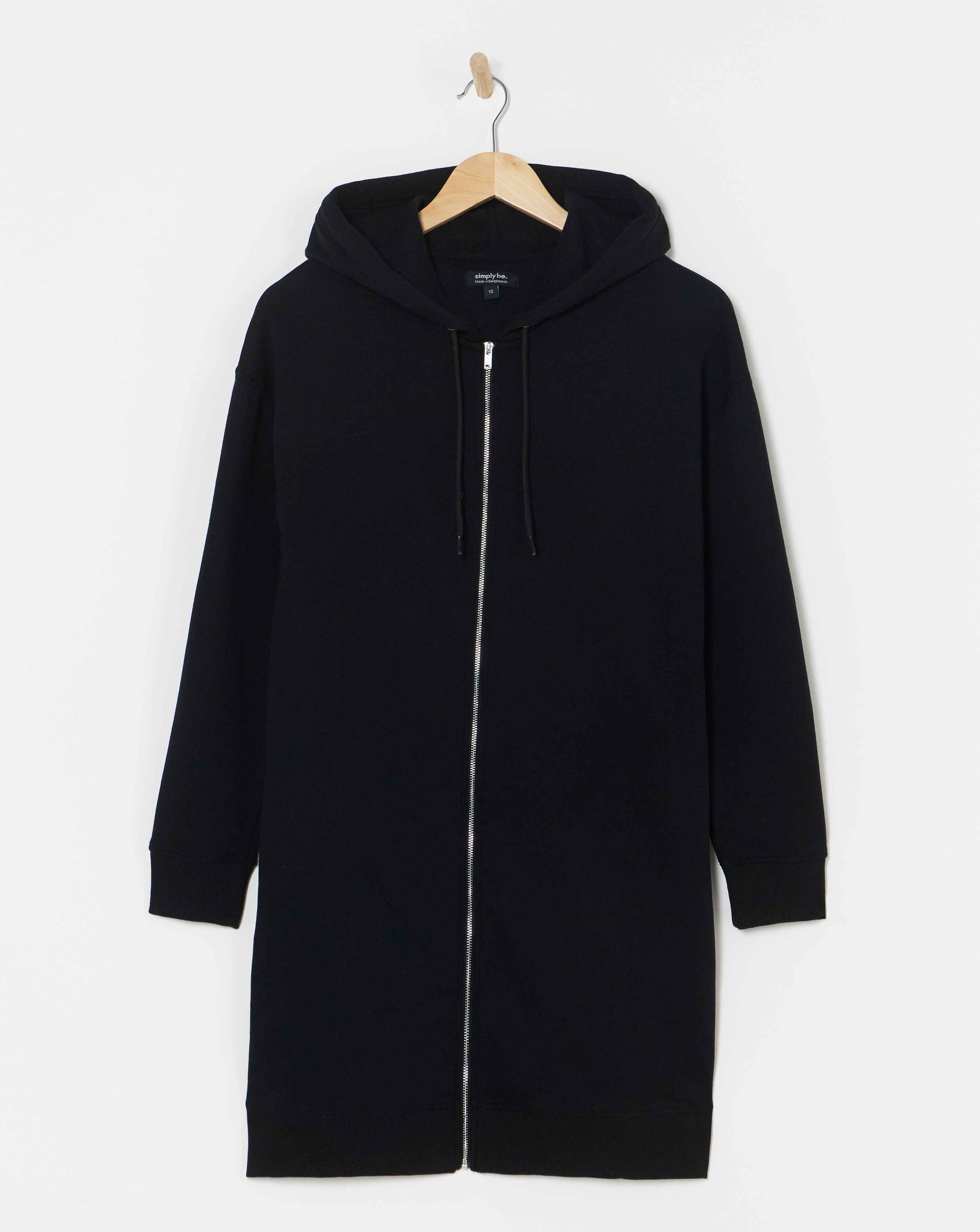 Basic Black Zip Through Longline Tunic Hoodie