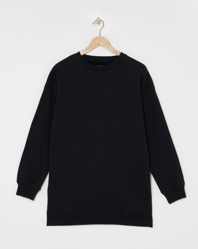 Basic Black Side Split Longline Sweatshirt Tunic