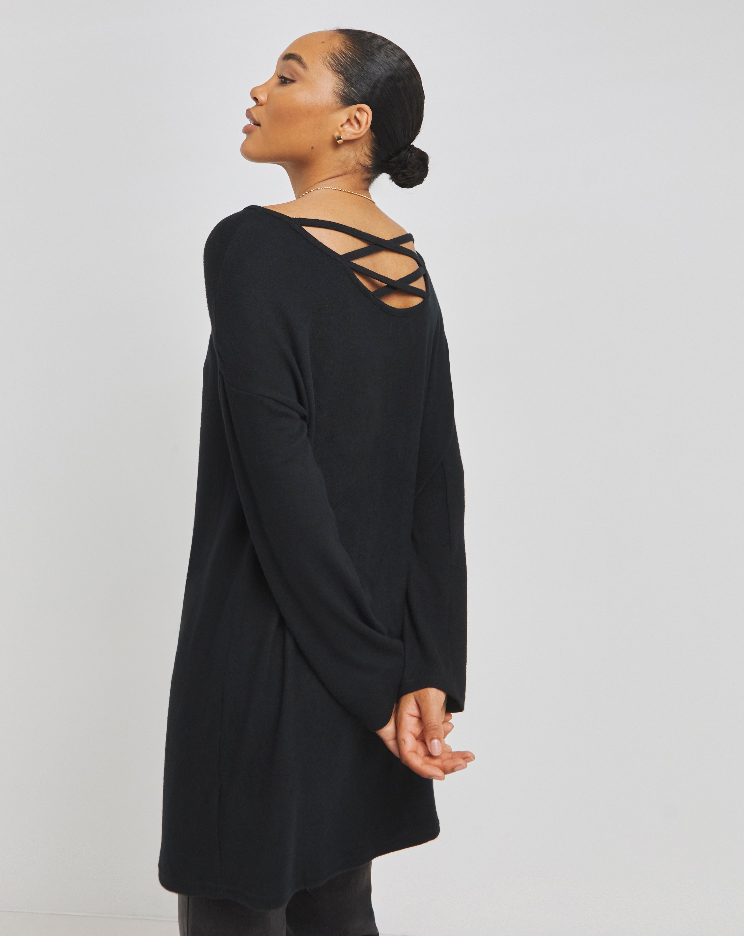 Black Soft Touch Cross Longline Tunic