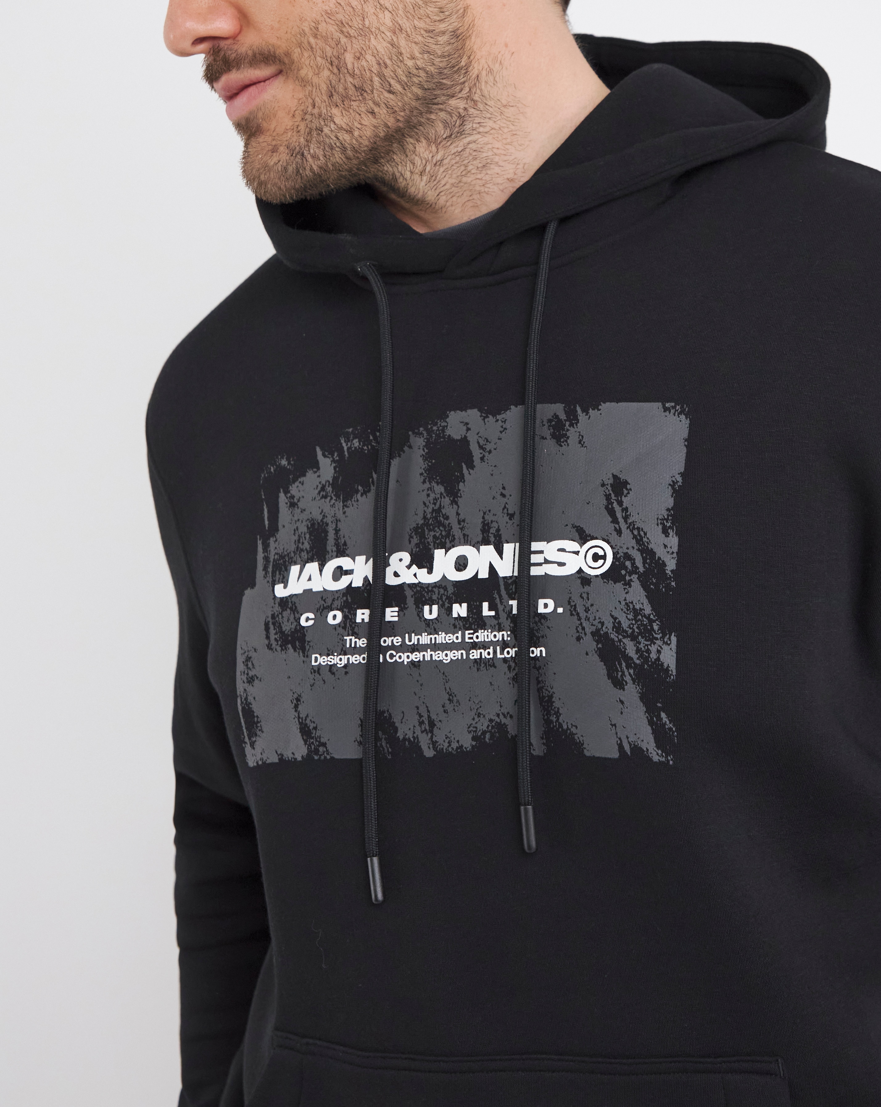 Jack & Jones Graphic Logo Hoodie - Black