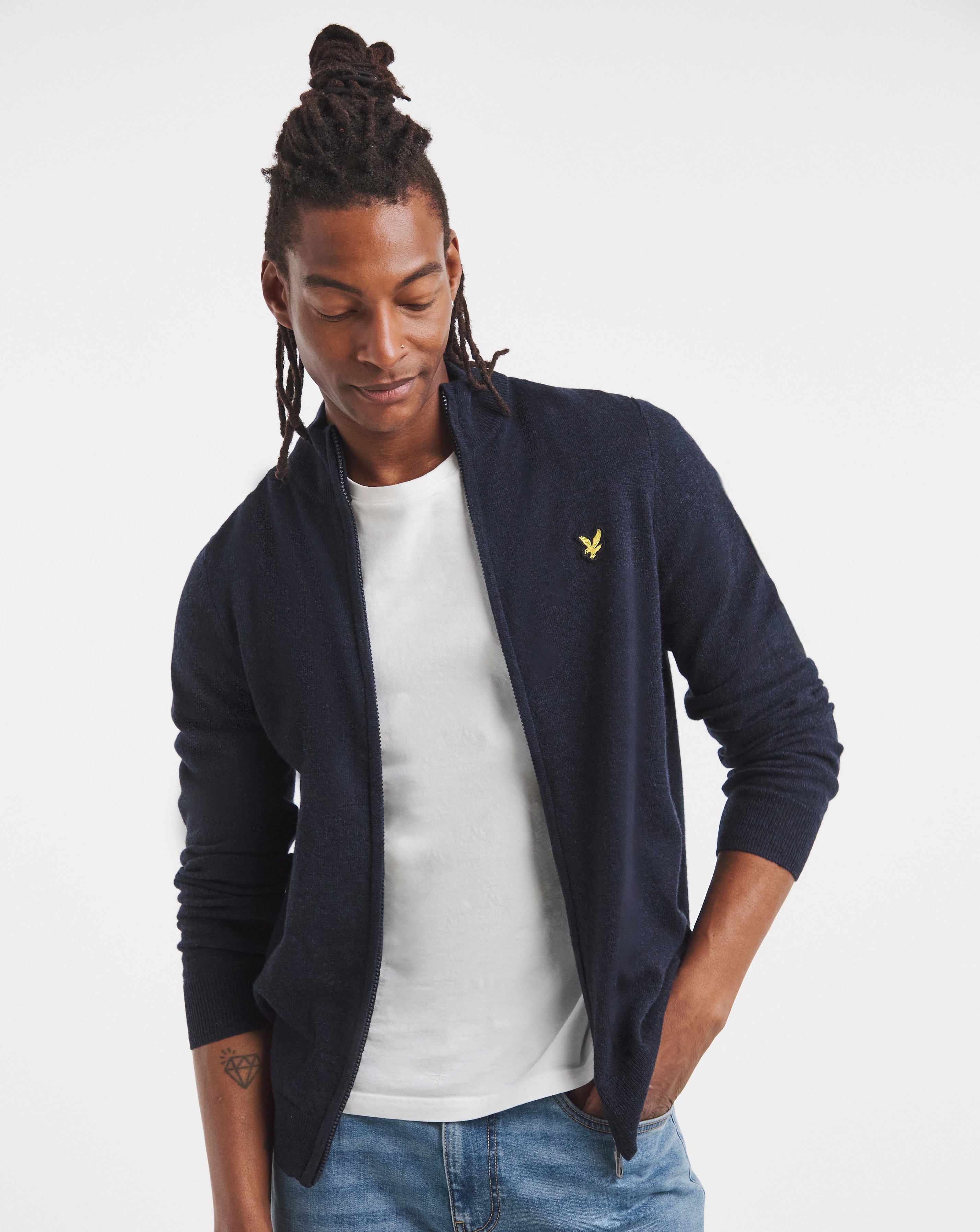 New In - Lyle & Scott Zip Cardigan - Navy Marl