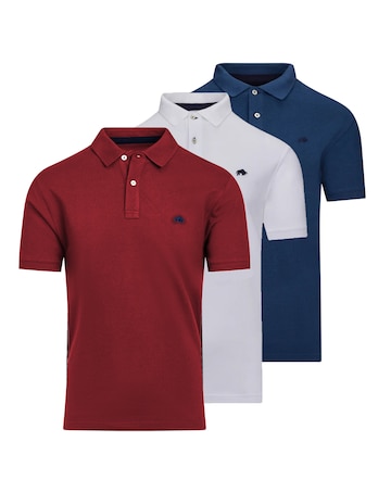 Raging Bull 3 Pack Organic Polo Claret/White/Denim