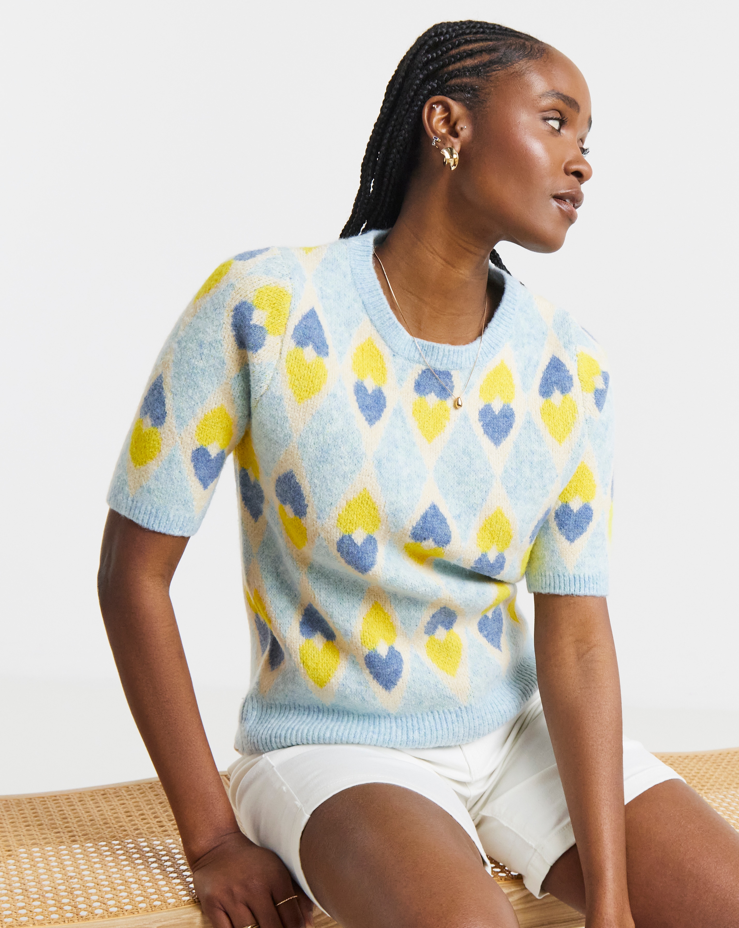 Heart Jacquard Short Sleeve Jumper