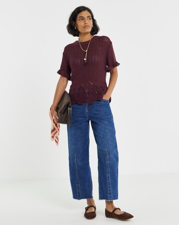 Peplum Stitch Detail Short Sleeve Knit