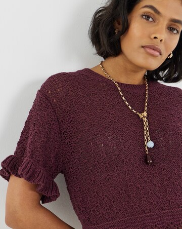 Peplum Stitch Detail Short Sleeve Knit