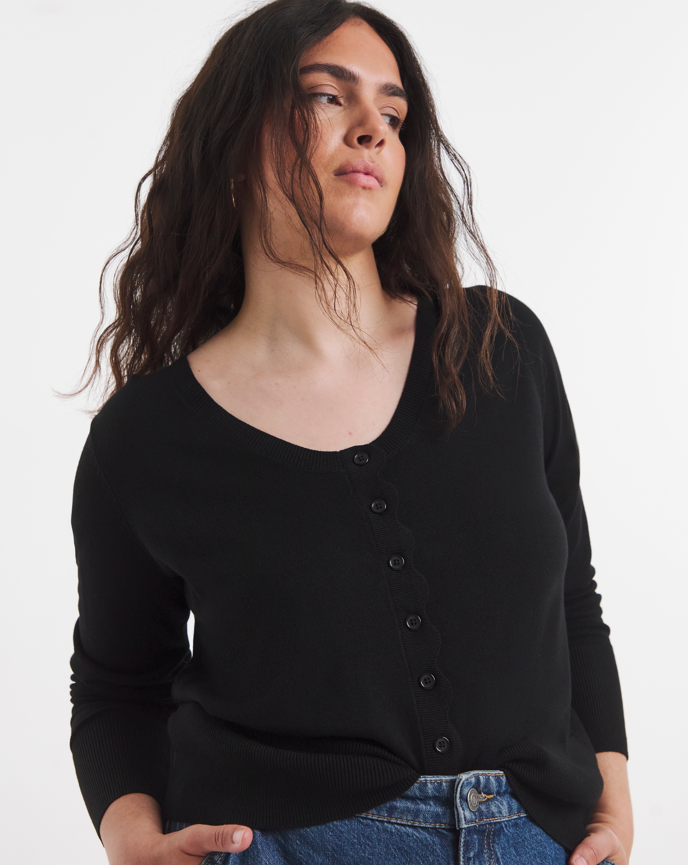 Fine Gauge Scallop Edge Cardigan