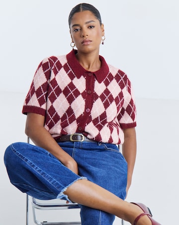 Argyle Short Sleeve Collar Cardigan