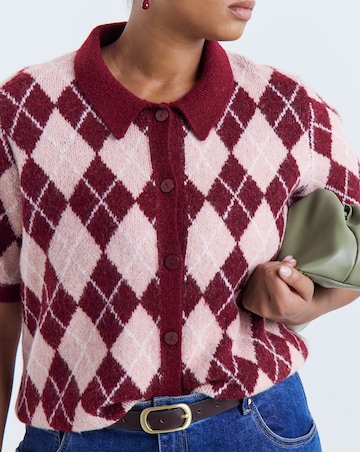 Argyle Short Sleeve Collar Cardigan