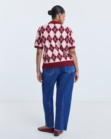 Argyle Short Sleeve Collar Cardigan