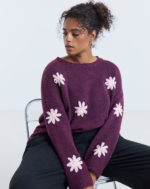 Embroidered Floral Knitted Jumper