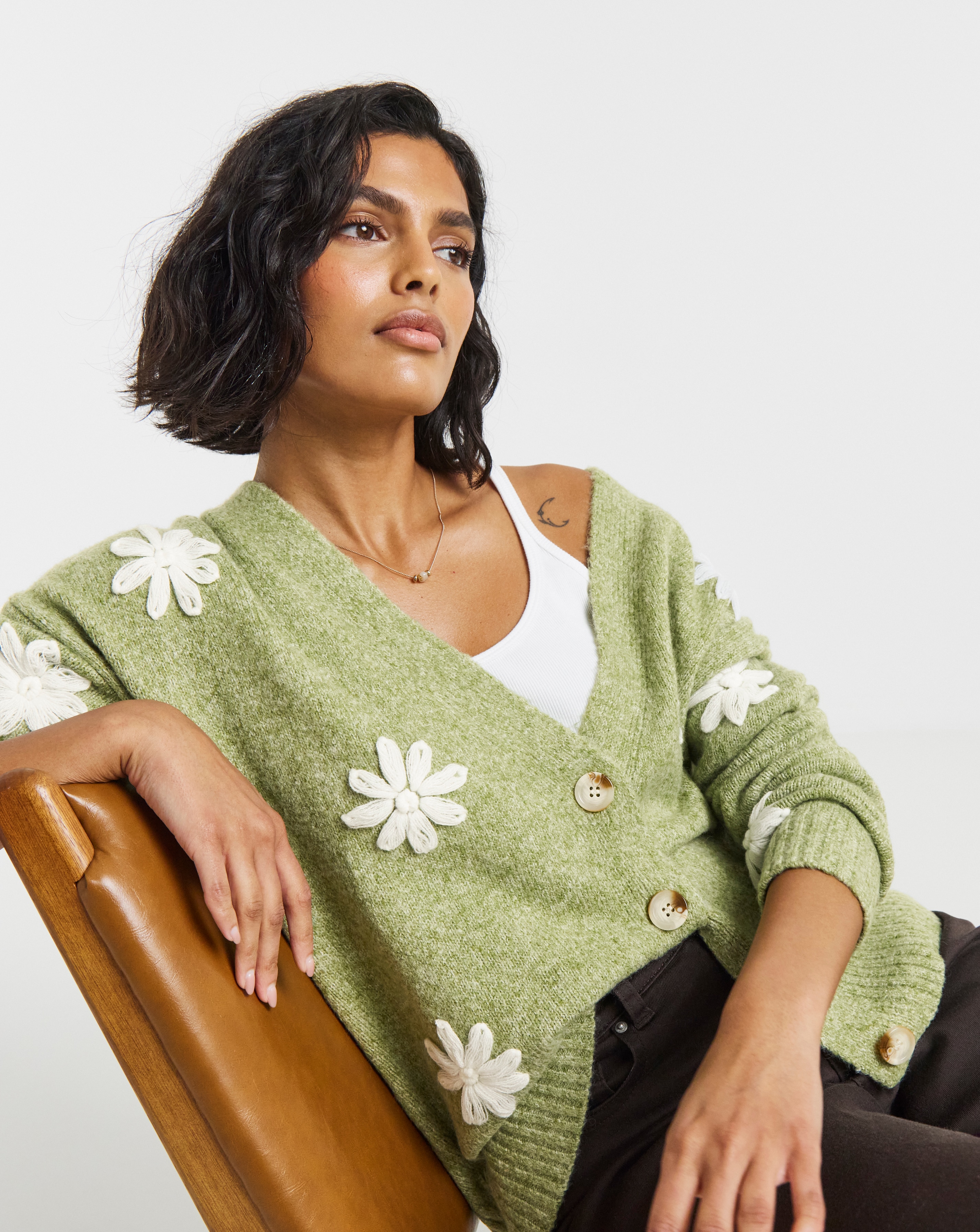 Embroidered Floral Boyfriend Cardigan