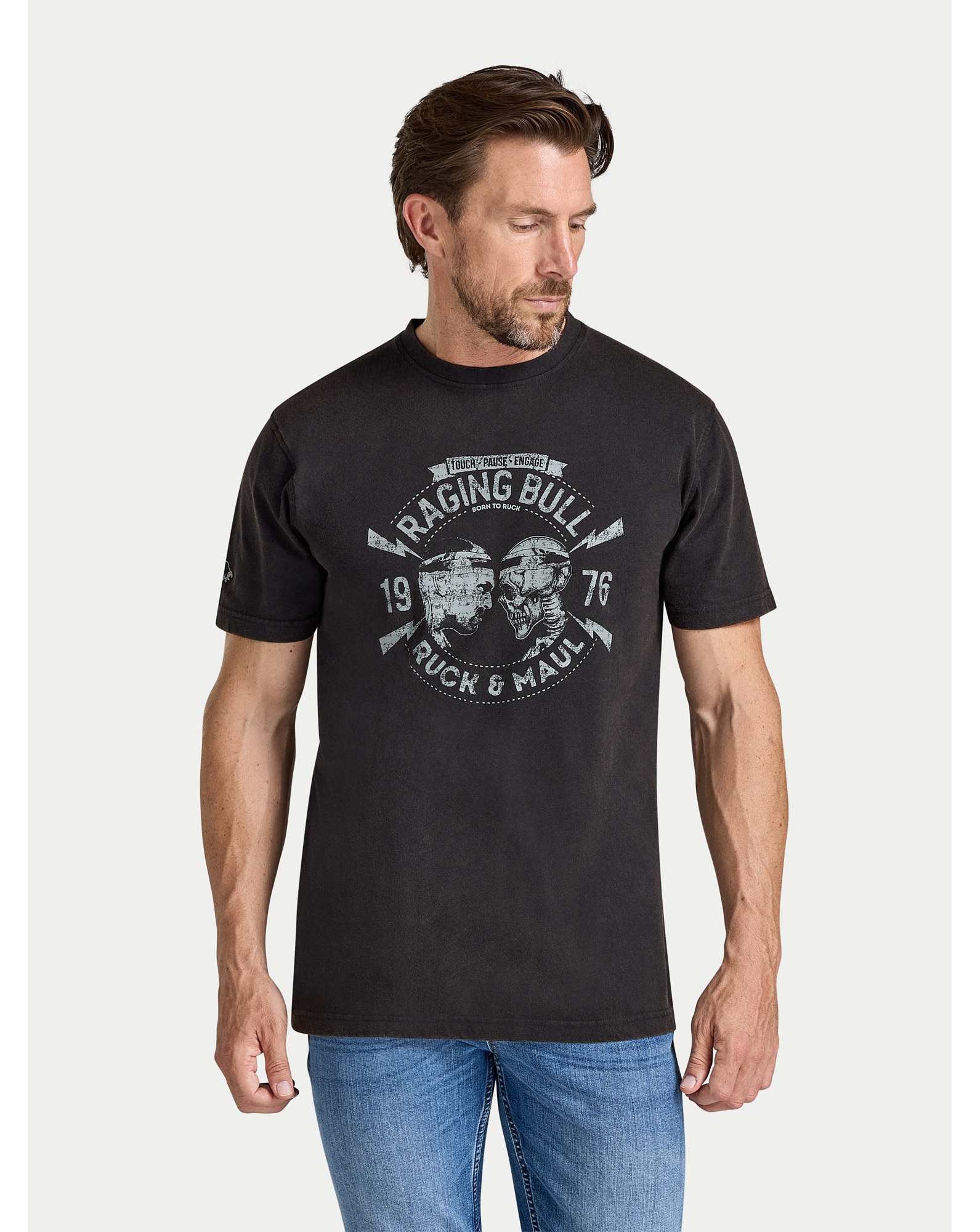 Raging Bull Ruck & Maul Distress Printed T-Shirt Black